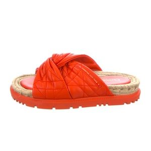 AUTHENTIC CHRISTIAN DIOR LEATHER SLIDES JUTE & RUBBER TRIM ORANGE COLOR